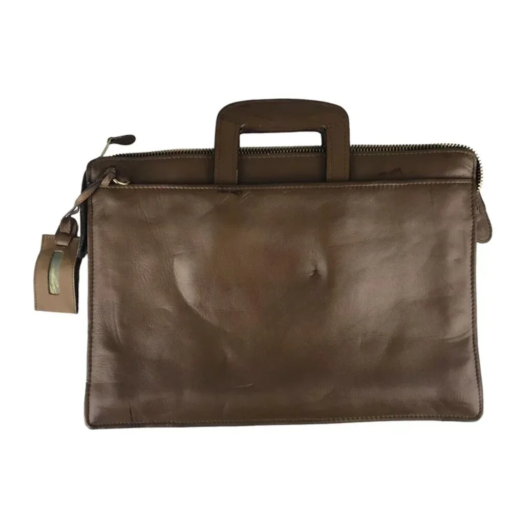 Savaage Briefcase Document Case Bag Unisex Brown Genuine Leather Top‎ Handle